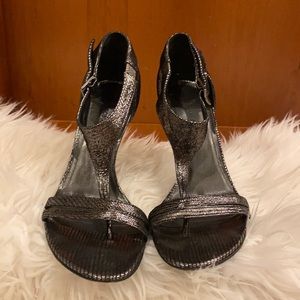 **4 for $24** BCBG Metallic Snakeskin Strappy Heels
